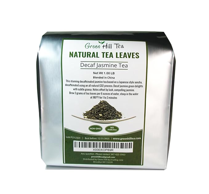 Greenhilltea Decaf Jasmine Green Tea, Perfect beverage who wish for Caffeine-Free Tea (1 LB)