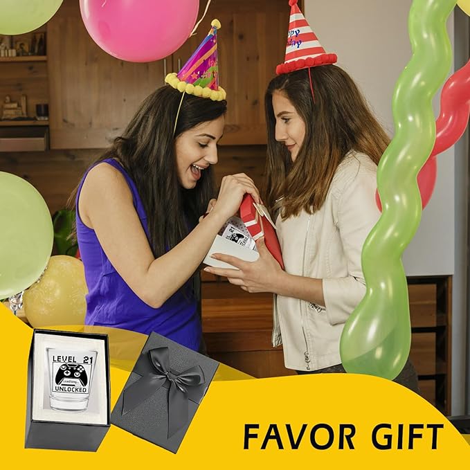 21st Birthday Gifts for Him or Her – Level 21 Unlocked Shot Glass with Black Gift Box, Funny 21st Birthday Present for Men Women Friends, Turning 21 Celebration Gift for Gamer-Themed Parties