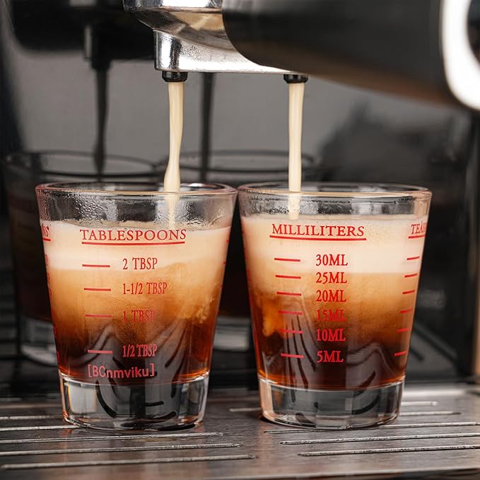 Measuring cup Espresso Shot Glass Liquid Heavy Glass Wine Glass 26-Incremental Measurement 1oz, 6 Tsp, 2 Tbs, 30ml (2 pack-red)