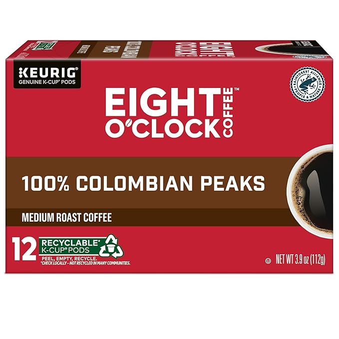 Eight O'Clock Coffee Colombian Peaks, Keurig Single Serve K-Cup Pods, Medium Roast, 12 count, pack of 6