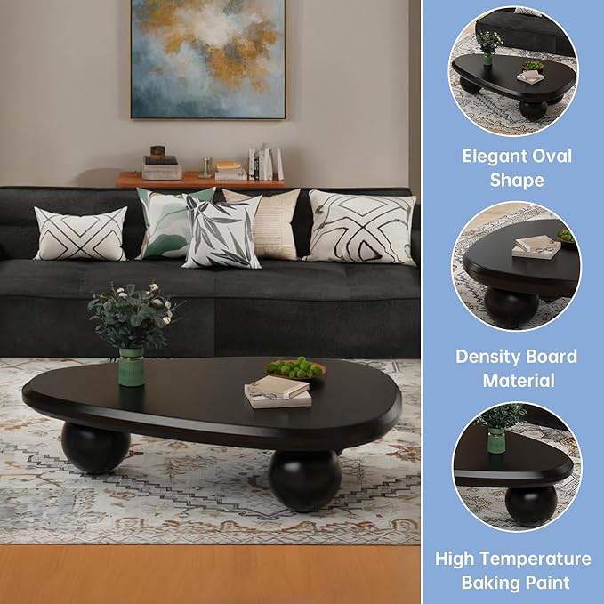 Cloud Coffee Table Modern Irregular Coffee Table Asymmetrical Unique Coffee Tables with 3 Bases for Living Room Farmhouse (F, 39")