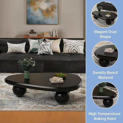 Cloud Coffee Table Modern Irregular Coffee Table Asymmetrical Unique Coffee Tables with 3 Bases for Living Room Farmhouse (F, 39")