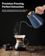 Load image into Gallery viewer, Harriet Gooseneck Electric Kettle - 1200W Fast Heat, 0.8L Stainless Steel, Precision Temp Control &amp; Timer, Wood Handle, Pour Over Coffee and Tea, Blue