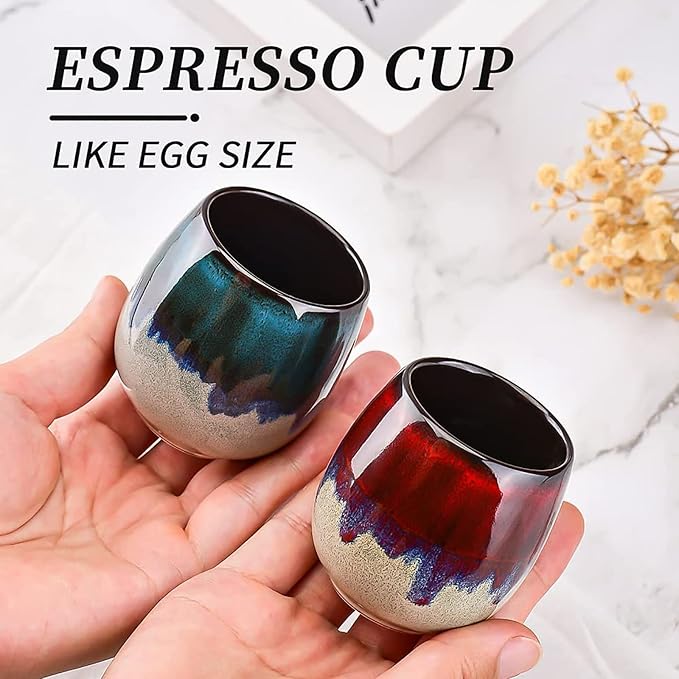 Ceramic Mini Espresso Cups Set of 4, 3 oz Espresso Mugs, Porcelain Coffee Mugs Demitasse Cups, Modern Style Handless, Microwave Dishwasher Safe (Morandi Color)