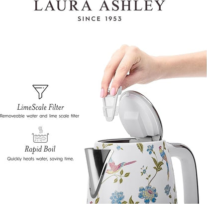 Laura Ashley Stainless Steel Electric Kettle 1.7 Liter - 1500W Rapid Boil Electric Kettles for Boiling Water - Electric Tea Kettles Automatic Shut Off - Overheat & Boil Dry Protection Jug Kettle