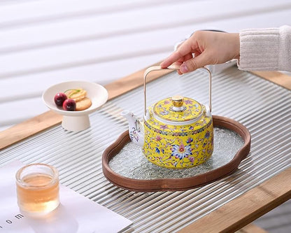 Antique Ceramic Teapot Coffee Pot with Infuser, 400ml (1-2 cups) Small Porcelain Tea Pots for Loose Leaf Tea, with Removable Stainless Steel Strainer and Lid for Gift (Yellow(Handle))