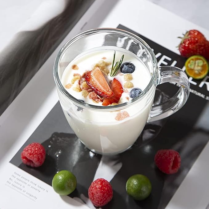 D.M DESIGN·MASTER [6 PACK,12 OZ - Premium Glass Coffee Mugs with Handle. Transparent Tea Glasses for Hot/Cold Beverages, Perfect Design for Americano, Cappuccino, Tea and Beverage.