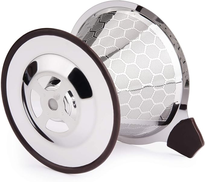 Pour Over Coffee Filter Dripper, Reusable Stainless Steel Metal Drip Coffee Maker Cone, Paperless Permanent Coffee Strainer, Coffee Mesh Filters for 1-4 Cup with Cleaning Brush