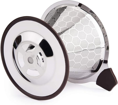 Pour Over Coffee Filter Dripper, Reusable Stainless Steel Metal Drip Coffee Maker Cone, Paperless Permanent Coffee Strainer, Coffee Mesh Filters for 1-4 Cup with Cleaning Brush
