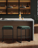 Load image into Gallery viewer, VASAGLE EKHO Collection - Bar Stools Set of 2, Counter Height Bar Stools, Synthetic Leather with Stitching, Mid-Century Modern Counter Stools, 26-Inch Tall, Kichen Home Bar Dining Room, Forest Green