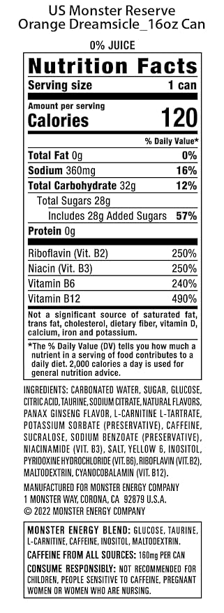 Monster Energy Reserve Orange Dreamsicle, 16 Ounce (Pack of 24)