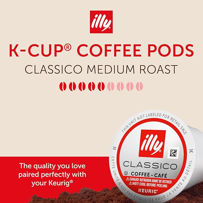 Illy Coffee K-Cups - Compatible Pods for Keurig Coffee Maker - Classico Medium Roast Coffee - Notes of Caramel, Orange Blossom & Jasmine - 10 Count (Pack of 6)