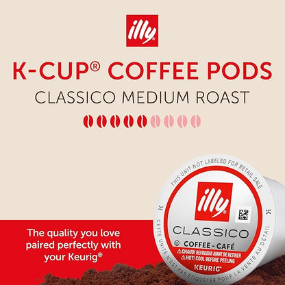 Illy Coffee K-Cups - Compatible Pods for Keurig Coffee Maker - Classico Medium Roast Coffee - Notes of Caramel, Orange Blossom & Jasmine - 10 Count (Pack of 6)