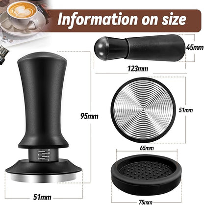 Espresso Hand Tamper 51mm, Coffee Tamper with WDT Tool Calibrated Spring Loaded, Hand Tampers with Silicone Mat, 100% Flat Stainless Steel Base Tamper for Espresso Coffee Machine