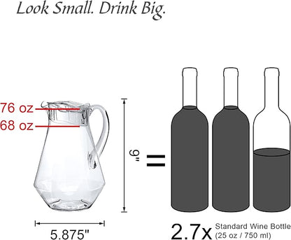 Amazing Abby - Sparkly - Plastic Pitcher (64 oz, 2 Quart), Clear Water Pitcher with Lid, Fridge Jug, BPA-Free, Shatter-Proof, Great for Iced Tea, Sangria, Lemonade, Juice, Milk, and More