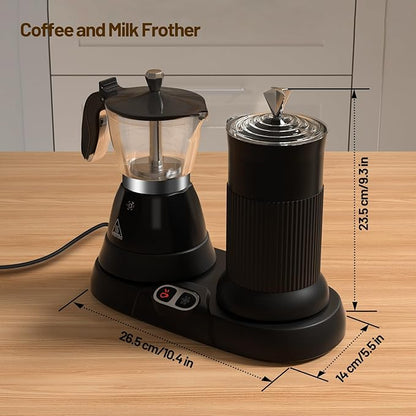Electric Espresso Machine with Milk Frother 2 in 1 Efficient Moka Pot Coffee Maker with Milkfroth Aluminum One-Touch Operation for Effortless Cappuccinos Lattes Macchiatos Black