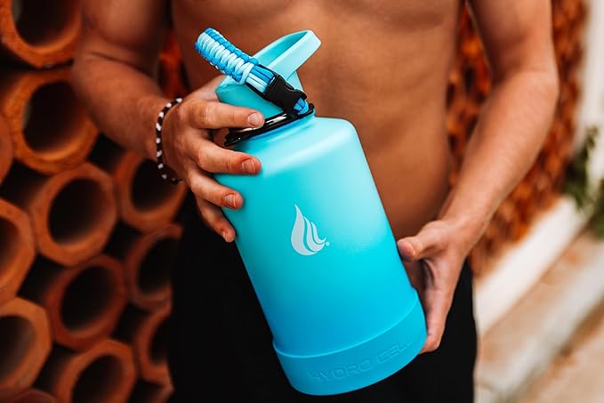 HYDRO CELL Stainless Steel Insulated Water Bottle with Straw - For Cold & Hot Drinks - Metal Vacuum Flask with Screw Cap and Modern Leakproof Sport Thermos for Adults (Sky/Blue 64oz)