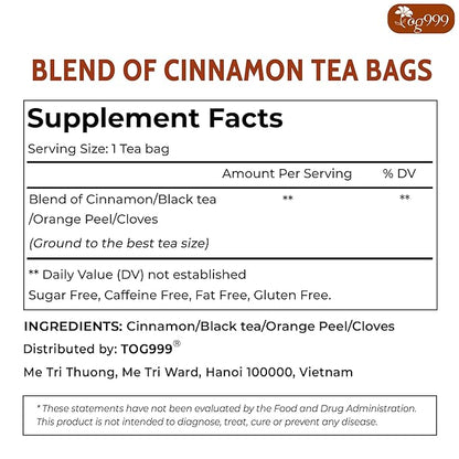 60 Hot Special Cinnamon Tea Bags – Special Blend of Cinnamon, Black Tea, Orange Peel and Cloves, 100% Natural Ingredients, Hand-made Blend Herbal Tea. Eco-conscious Tea Bags. No Sugar, No Caffeine, No Gluten, Vegan.