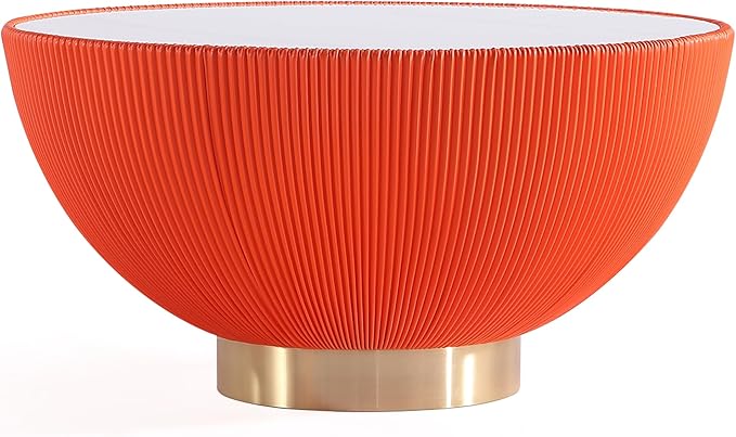 Manhattan Comfort Modern Anderson Coffee Table, 1.0 & 2.0 End Table, Upholstered in Orange Leatherette with Ceramic Faux Tabletop and Gold Metal Tabletop- Set of 3