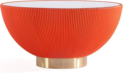 Manhattan Comfort Modern Anderson Coffee Table, 1.0 & 2.0 End Table, Upholstered in Orange Leatherette with Ceramic Faux Tabletop and Gold Metal Tabletop- Set of 3