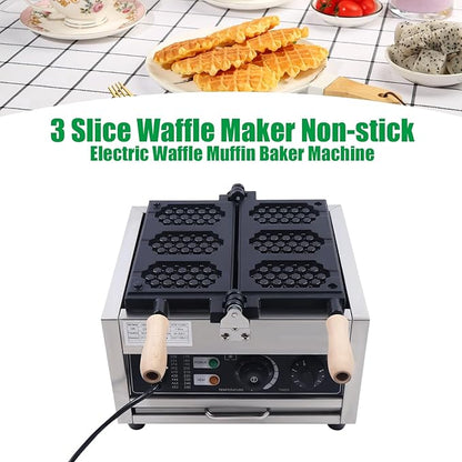 3 Slice Waffle Pancake Maker,Non-stick Pancake Baker Machin,110v Stainless Steel Waffle Pancake Maker for Home Kitchen,Pancake Maker with Adjustable Thermostats Timers 122-572°F