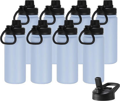 DOMICARE 16 oz Kids Water Bottle for School Stainless Steel Double Wall Vacuum Insulated Water Bottle with Straw lids & Spout Lid, Leakproof BPA Free (Light Blue,8)