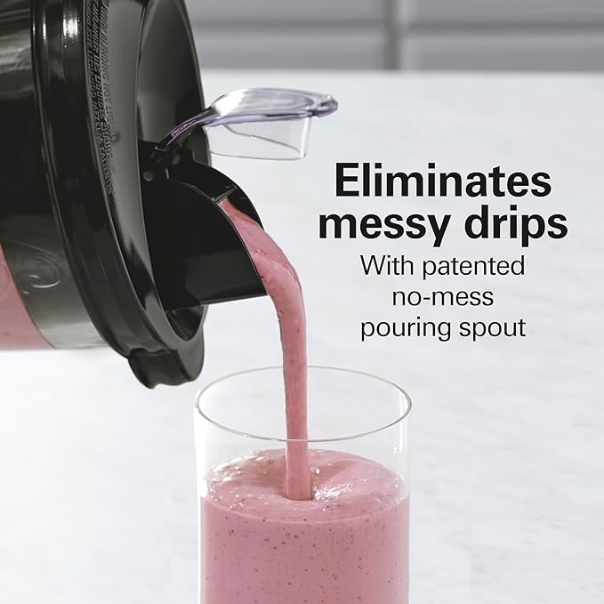 Hamilton Beach Wave Action Blender for Smoothies, Stainless Steel Ice Sabre Blades, 40oz Glass Jar, 20oz Blend-In Portable Travel Jar, 800 Watts, Quiet Design, Gray (58181)