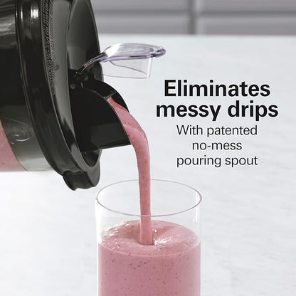 Hamilton Beach Wave Action Blender for Smoothies, Stainless Steel Ice Sabre Blades, 40oz Glass Jar, 20oz Blend-In Portable Travel Jar, 800 Watts, Quiet Design, Gray (58181)