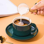 Load image into Gallery viewer, 7 oz Coffee Cups with Saucers Spoons - Set of 6 Cappuccino Cups, Dark Green Porcelain Cups Serving for Tea Espresso Latte Mocha