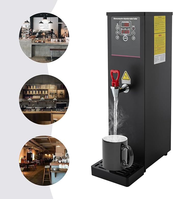 110V 2500W Commercial Milk Frother,Automatic Steam Boiling Water Machine with LED Display, 15L/3.96gal Boiling Water Frothing Machine Milk Foam Maker for Espresso Coffee