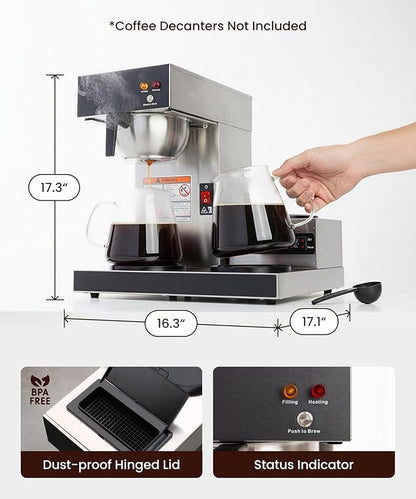 SYBO Commercial Coffee Maker 12 Cup, Pour Over Drip Coffee Maker Brewer with 3 Lower Warmers, Stainless Steel Cafetera