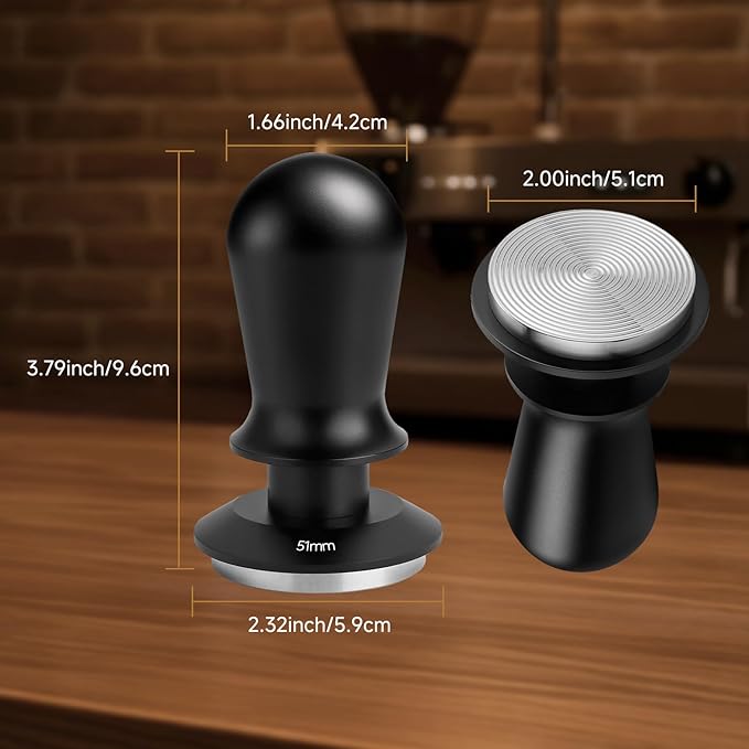 Coffee Tamper 51mm - with Sound Feedback 30lb Spring-Loaded Tamper Barista Espresso Tamper Anti-Tilt Base, Ergonomic Handle, 304 Stainless Steel