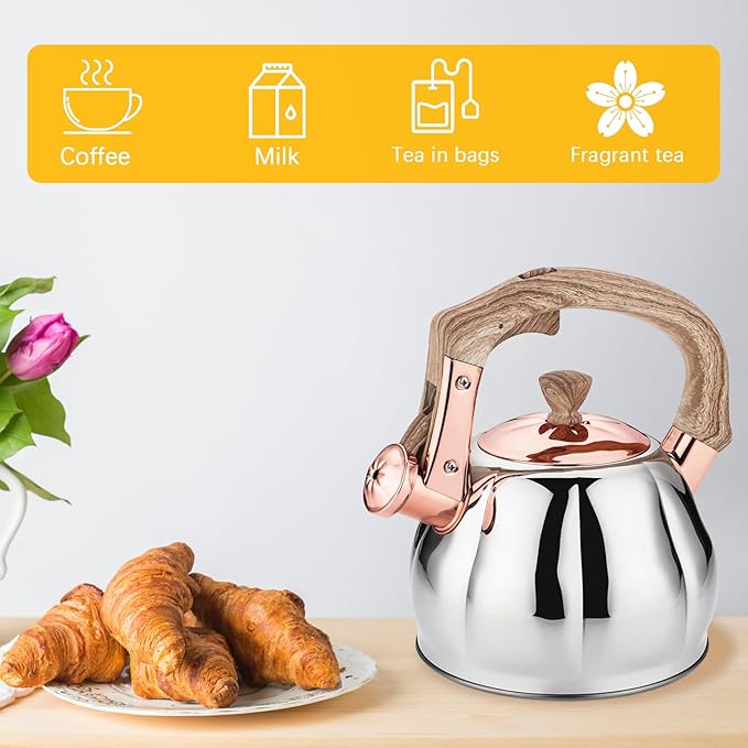 Stainless Steel Tea Kettle for Stove Top Teakettles Stovetop Whistling with Heat Proof Ergonomic Handle 2.5 Quart