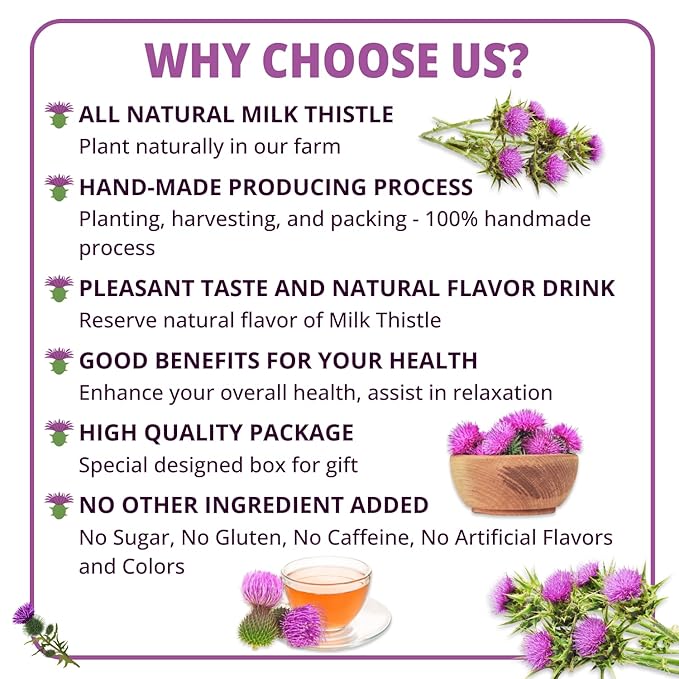 VIDA FARM Milk Thistle Tea Bags - 125 Count, 100% Natural Seeds and Leaves, Dried Herbal Tea, Sugar Free, Caffeine Free