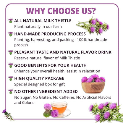 VIDA FARM Milk Thistle Tea Bags - 125 Count, 100% Natural Seeds and Leaves, Dried Herbal Tea, Sugar Free, Caffeine Free