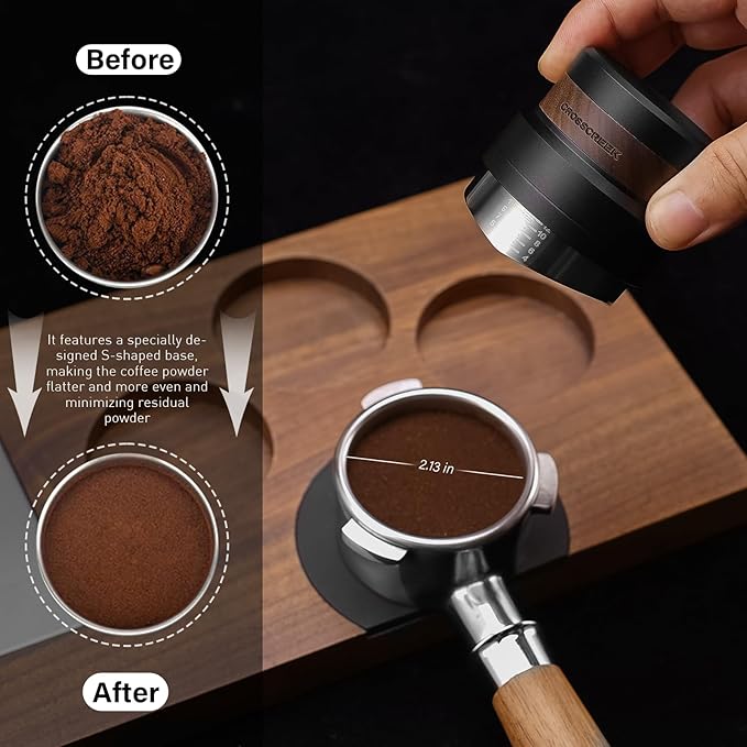 CrossCreek Coffee Distributor | 54mm Gravity Adaptive Espresso Tools Fits 54mm Breville Espresso Portafilters | Self-leveling Distribution Tools | Stainless Steel & Walnut | Espresso Accessories