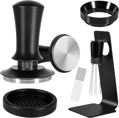 Espresso Accessories Kit 51mm, Coffee Tamper with Spring Loaded Calibration, 316 Stainless WDT Tool with Magnetic Stand and Dosing Funnel Set Fits Espresso Machine Press and 51mm Portafilters