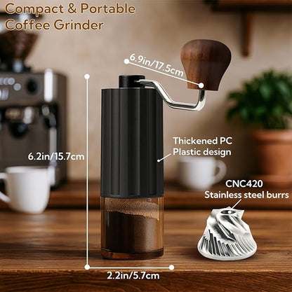 Portable Manual Coffee Grinder, Mini Coffee Grinder Capacity 25g with CNC Stainless Steel Burr, Internal Adjustable Setting, Fit for Espresso, Pour Over, Travel, Camping and Home