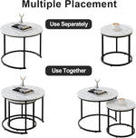 Load image into Gallery viewer, aboxoo Round Nesting Coffee Table Side Table Set of 2 End Tables for Living Room Bedroom Balcony, White Faux Marble Wooden Table Accent Coffee Table with Black Steel Frame