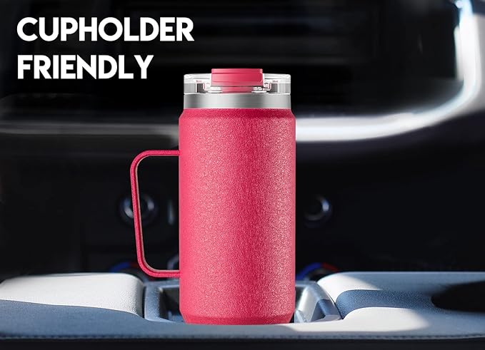 Meoky 40oz Tumbler with Handle, Stainless Steel Travel Mug with 2-in-1 Straw and Sip Lid, Vacuum Insulated Coffee Mug, 100% Leak Proof, Keeps Cold for 34 Hours or Hot for 10 Hours (Ruby)
