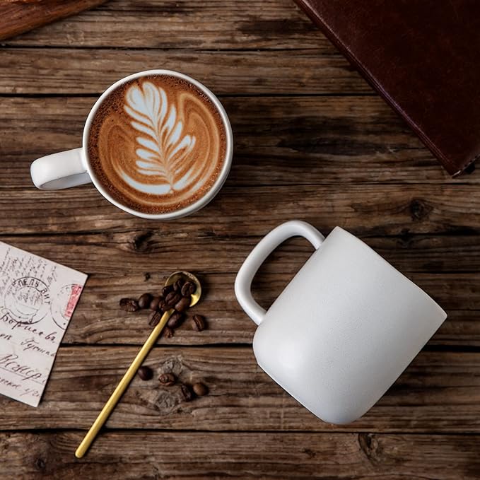 AmorArc 14oz Coffee Mugs Set of 6, Ceramic Coffee Mugs with Large Handle & Wavy Rim for Latte/Hot Cocoa/Tea, Stylish Coffee Cups for Men Women. Oven,Dishwasher&Microwave Safe, Matte White