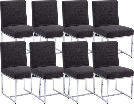 CIMOTA Black Modern Dining Chairs Set of 8, Upholstered Dining Room Chairs Armless Guest Side Chair with Chrome Base for Dining Room/Kitchen, Charcoal Black, 8PCS