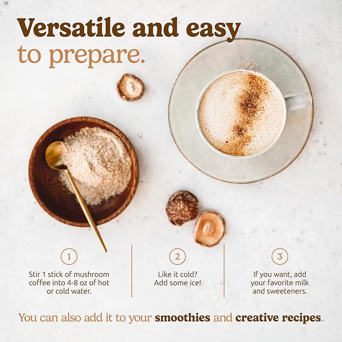 10-in-1 USDA Certified Organic Mushroom Coffee Instant, Instant Mushroom Coffee Brazilian Dark Roast for Better Energy, Focus, Gut Health, 30 Sticks, Regular Caffeine - MatchaDNA