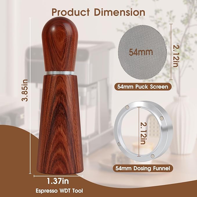 54mm Espresso Accessories Kit, WDT Tool, Dosing Funnel and Puck Screen Set, 316 Stainless Steel Needle Coffee Distribution Stirrer, Portafilter Dosing Ring for Barista 54 mm