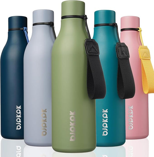 BJPKPK Insulated Water Bottles, 25 oz Stainless Steel Metal Water Bottle with Strap, BPA Free Leak Proof Jugs, Mugs, Flasks, Reusable Thermal Flasks for Sports & Travel, Forest Green