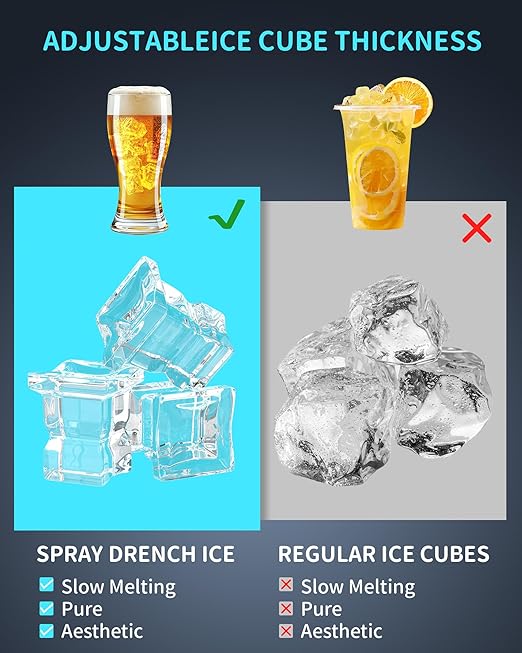 Commercial Spray Drench Ice Maker Machine 130 Lbs/Day, Undercounter Ice Makers 100Lbs Storage Bin and 45 Ice Trays, Under Counter ice Maker for Home, Bar, Party