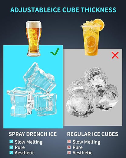 Commercial Spray Drench Ice Maker Machine 130 Lbs/Day, Undercounter Ice Makers 100Lbs Storage Bin and 45 Ice Trays, Under Counter ice Maker for Home, Bar, Party