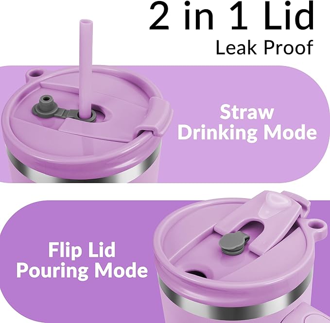 WETOWETO 40oz Tumbler with Handle | Insulated Stainless Steel Travel Mug | 34Hrs Cold & 10Hrs Hot Retention | 100% Leakproof Lid & Straw | Dishwasher Safe + Car Cup Holder Fit (Purple-Pink Gradient)