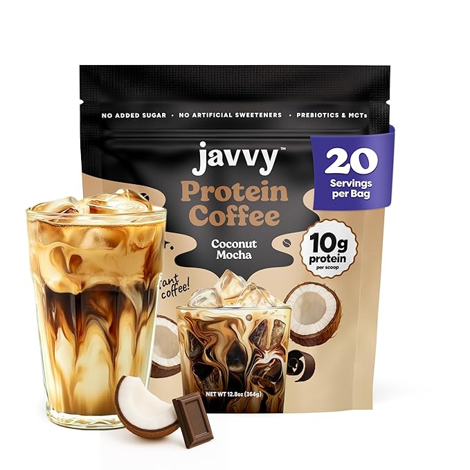 Coconut Mocha Protein Iced Coffee - Premium Whey Protein & Instant Iced Coffees - 100% Natural Cold Brew Coffee - Zero Artificial Flavors & Sweeteners, 80 mg Caffeine, 0g of Sugar, 20 Servings