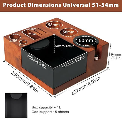 54mm Espresso Tamping Station Knock Box - 9 in 1 Coffee Knock Box And Tamp Station Espresso Organizer Box Fit for 51mm 53mm 54mm Espresso Portafilter Distributor Tamper Puck Screen Accessories Storage